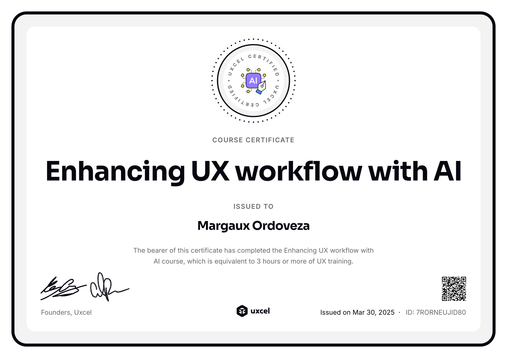 Margaux Ordoveza's certificate